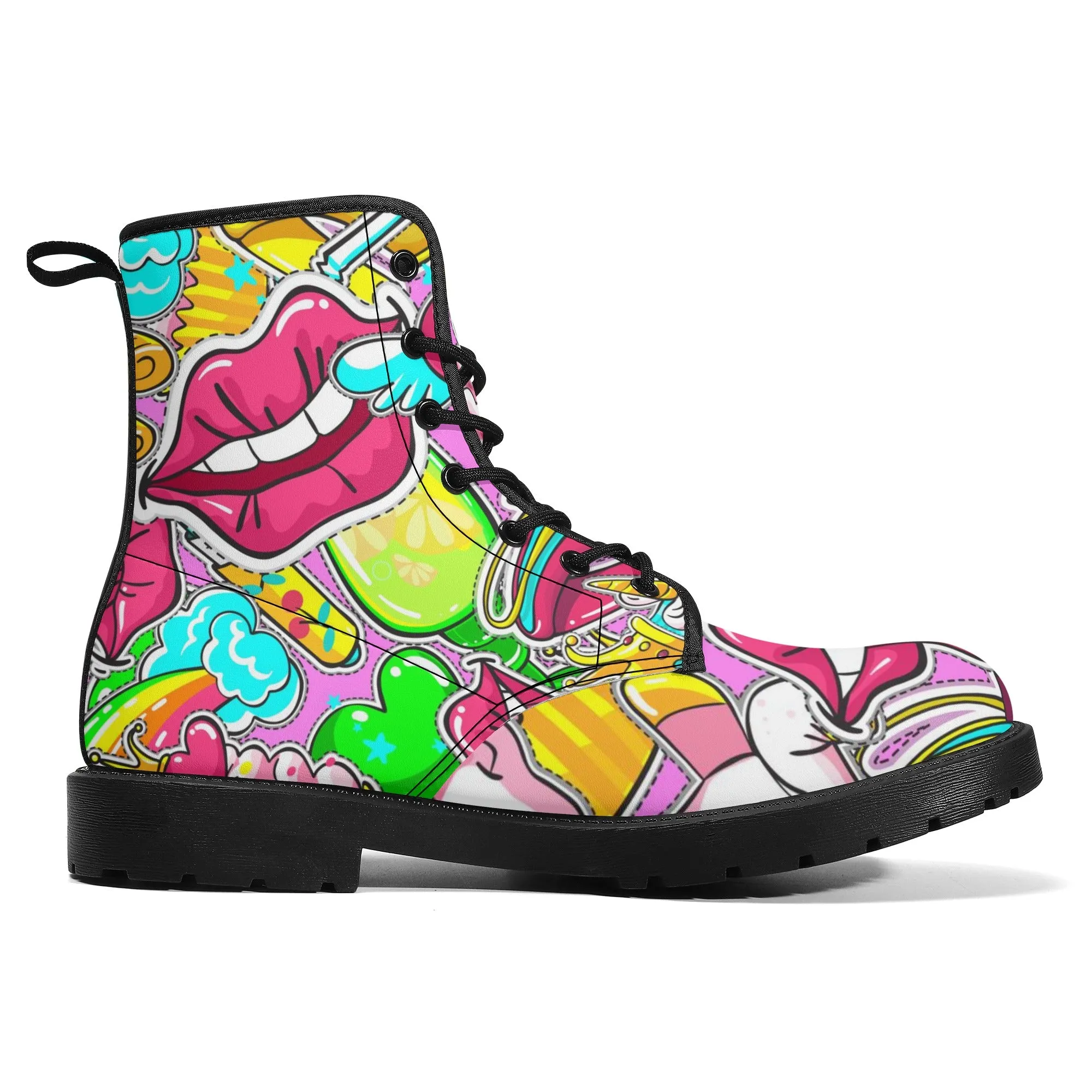 Womens Custom Boots, Cupcake Kisses Festival Combat Boots