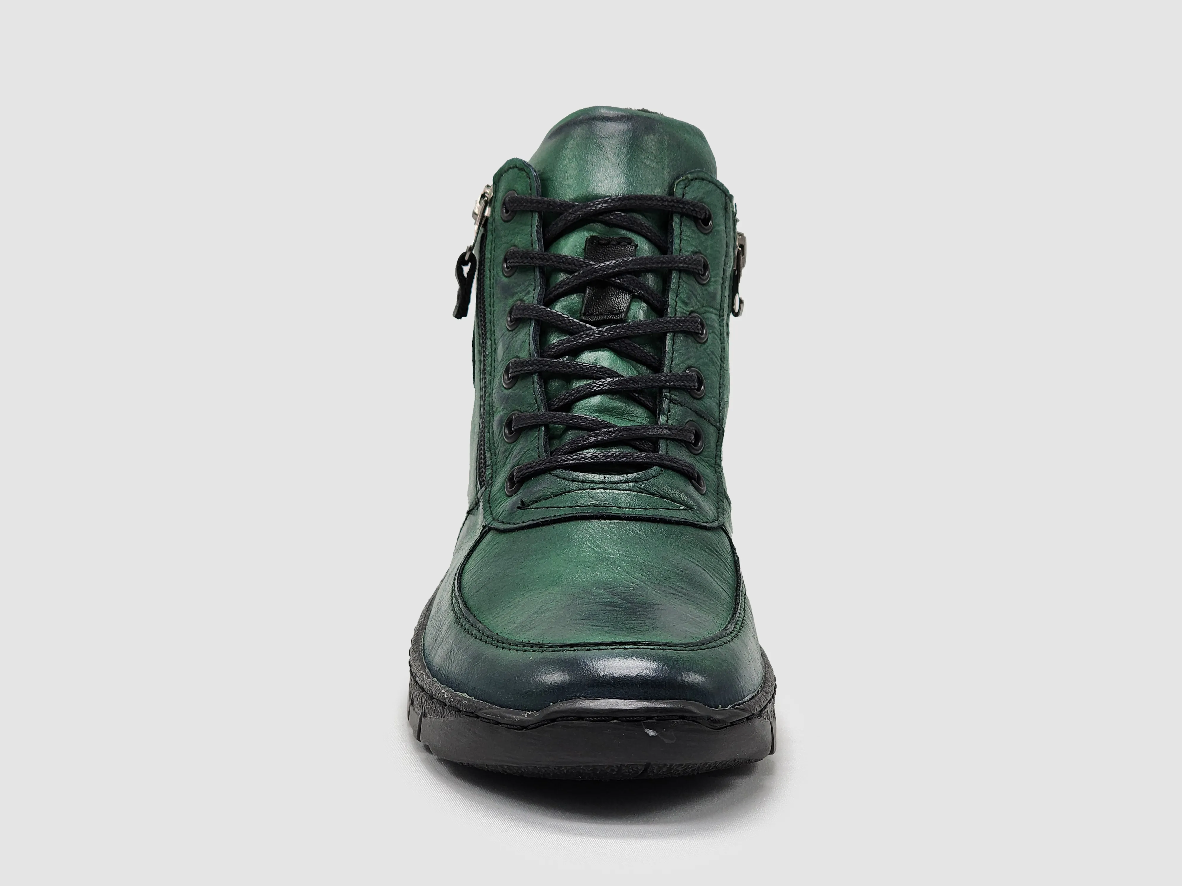 Women's Everyday Wool-Lined Zip-Up Leather Boots - Green