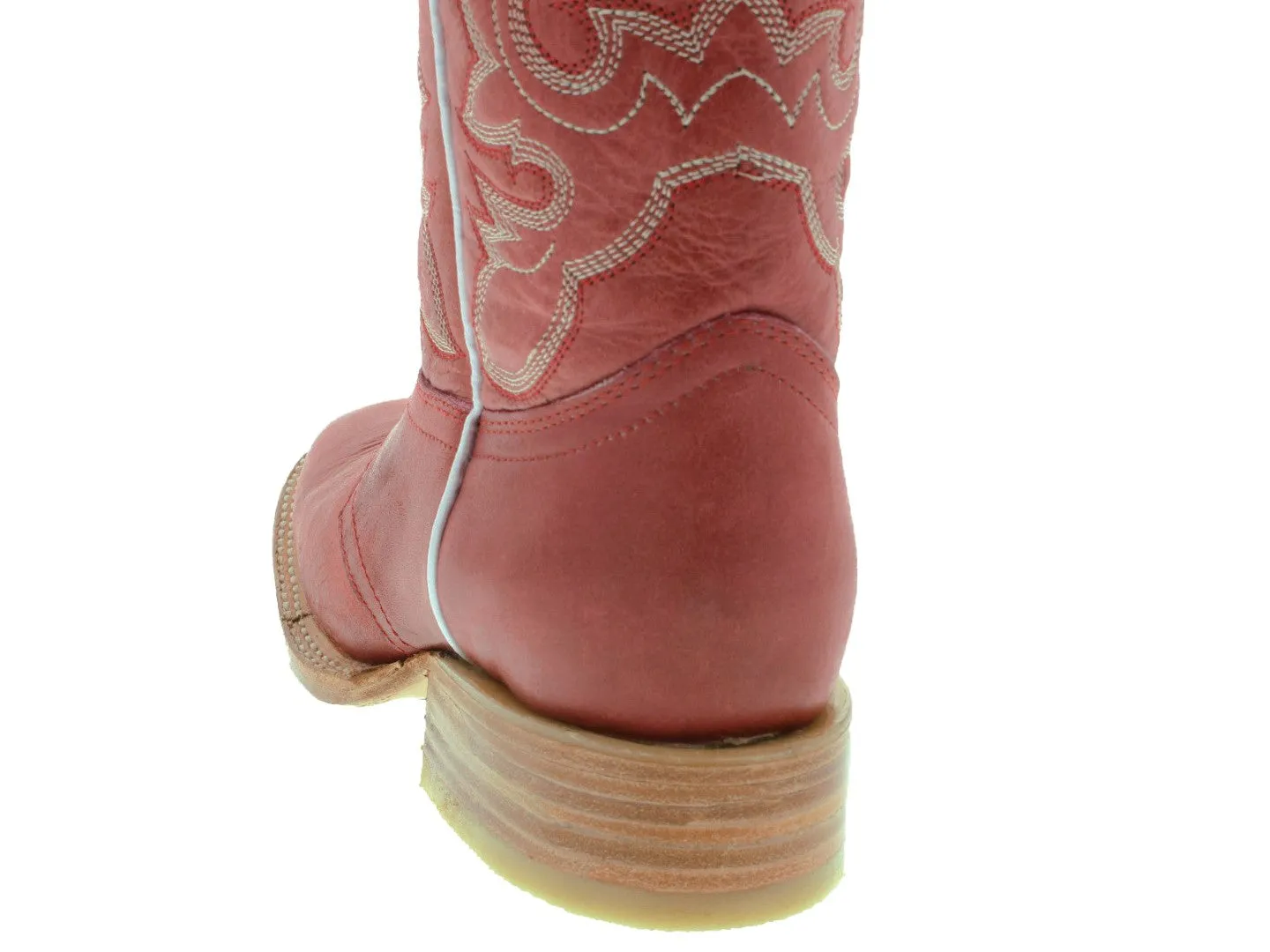 Womens MC560 Red Stitched Leather Cowboy Boots Square Toe