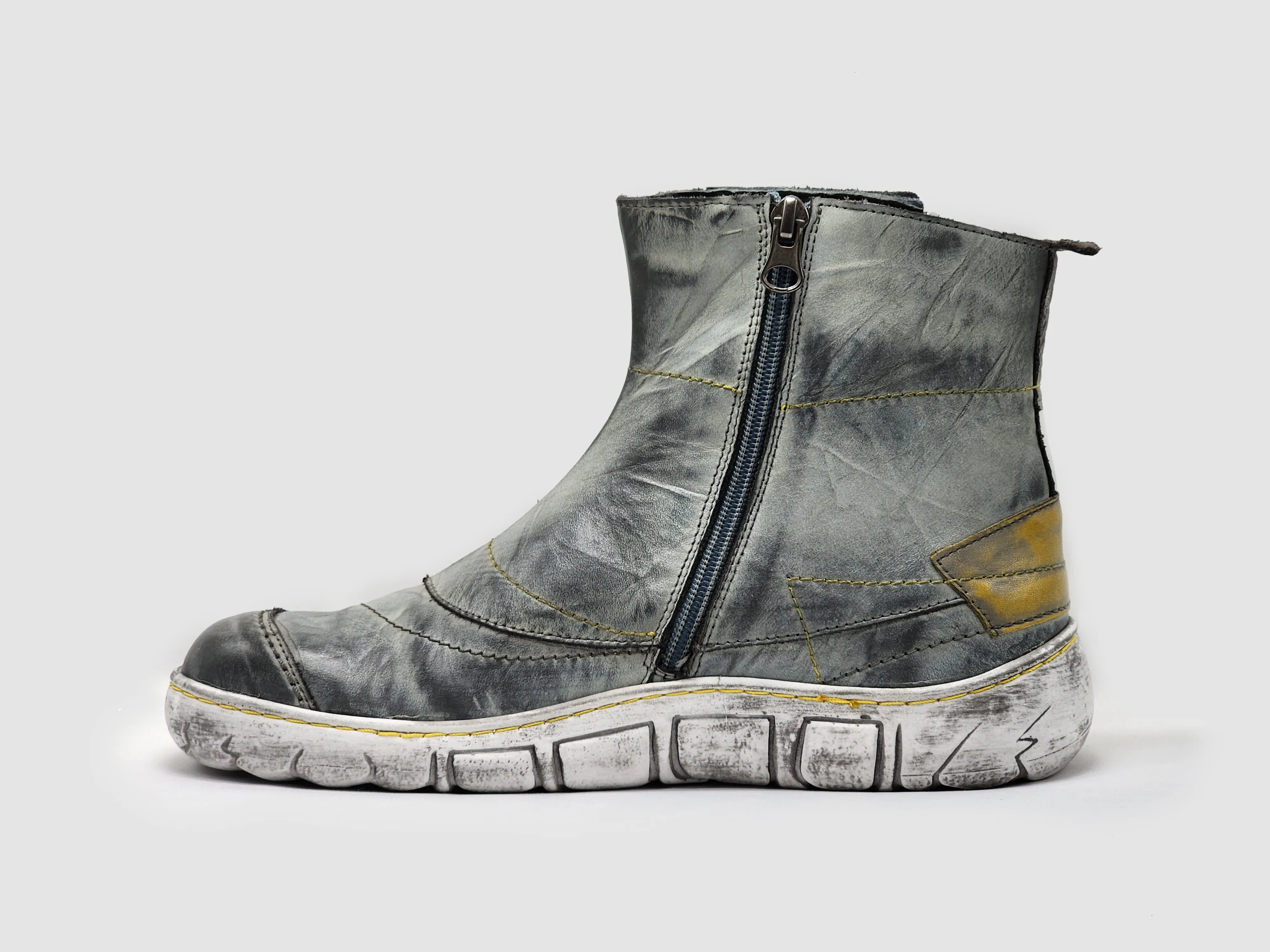 Women's Original Wool-Lined Zip-Up Leather Boots - Grey/Yellow