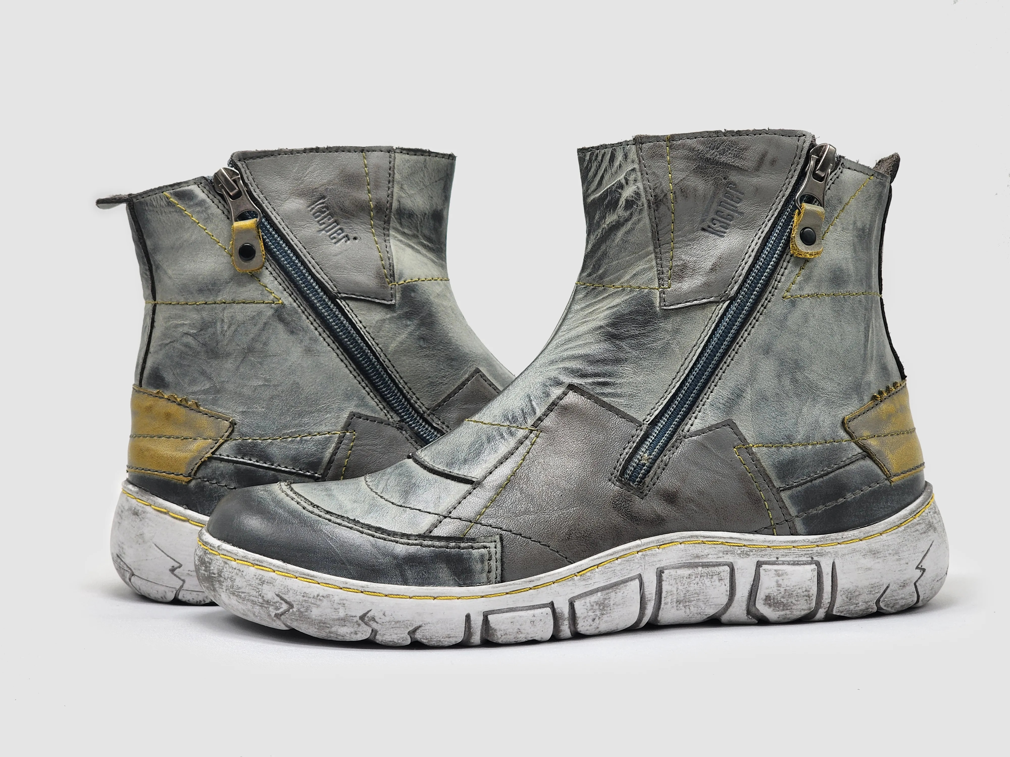 Women's Original Wool-Lined Zip-Up Leather Boots - Grey/Yellow