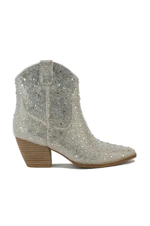 WOMEN'S SILVER RHINESTONE ANKLE BOOTS