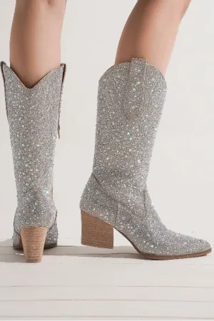 Women's Silver Rhinestone Tall Boot