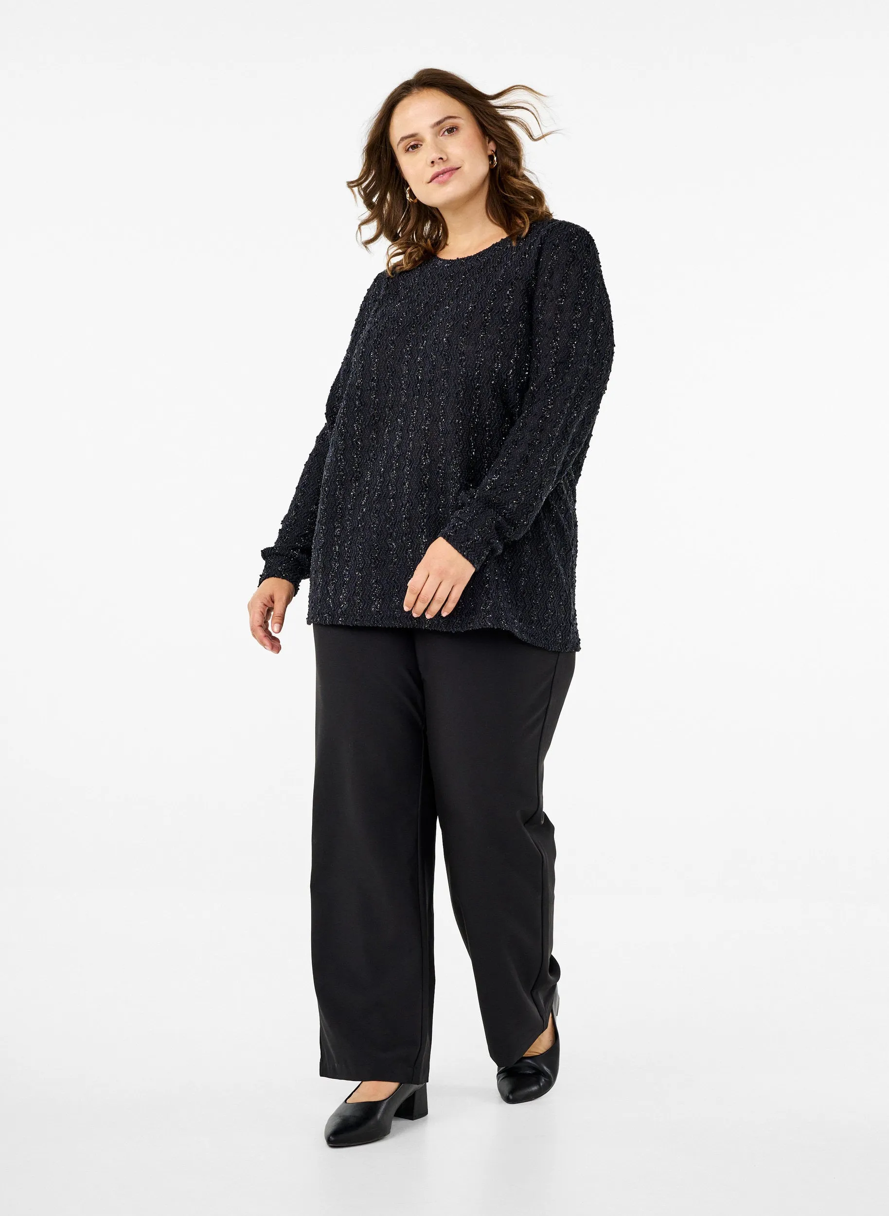 Zizzi Nika Shimmer Blouse in Black